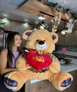 Oso Grande Corazon Brillo Color Cafe Rayas