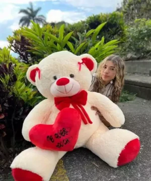 Oso Grande Sentado Corazon Rojo con Corbatin Claro