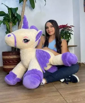Peluche de Unicornio Color Lila Acostado Tamaño Mediano