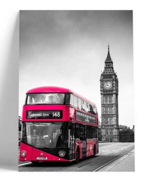 Cuadro de Inglaterra Reloj Big Ben Bus Blanco Negro