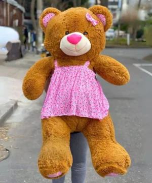 Peluche Osita Café Vestido Color Rosado Lila Grande