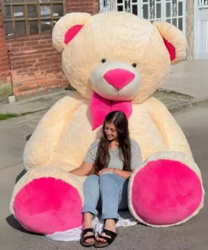Peluche Osita Claro Pies Y Moño Rosada Gigante