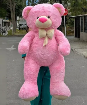 Peluche Osita Rosado Con Moño  Beige Tamaño Gigante