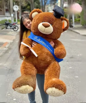Peluche Oso Café Con Birrete Negro Felicitaciones Grande