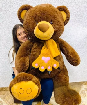 Peluche Oso Café Con Bufanda Amarilla Grande