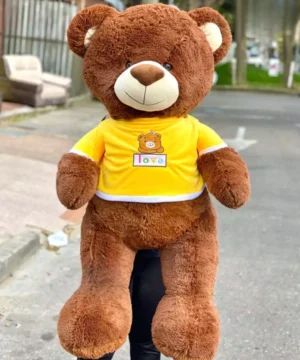 Peluche Oso Café Con Buso Love Amarillo Grande