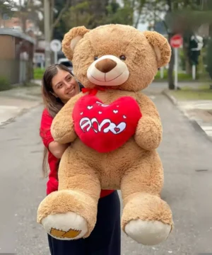 Peluche Oso Café Corazon Te Amo Rojo Grande