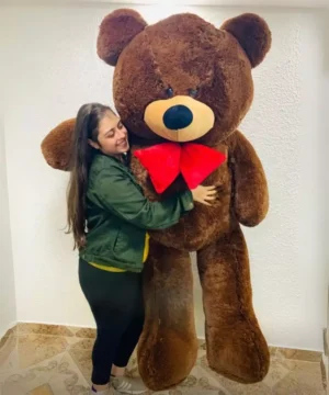 Peluche Oso Cariñoso Café Con Moño Rojo Gigante