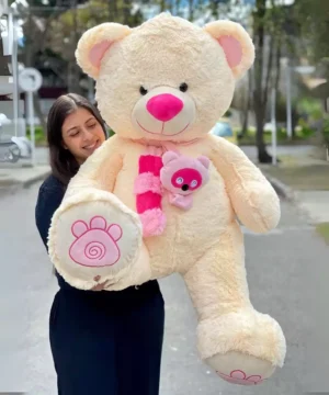 Peluche Oso Claro Con Bufanda Rosada Tamaño Grande