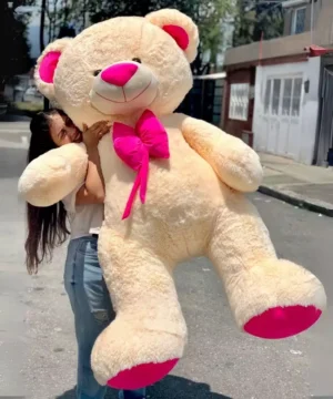 Peluche Oso Color  Beige Corbatin Fucsia Gigante