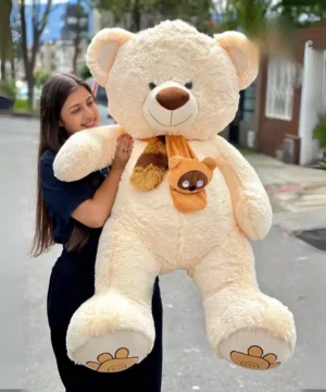 Peluche Oso Color Claro Bufanda Café Tamaño Grande