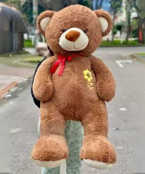 Peluche Oso Café Moño Rojo Con Jirasol Grande