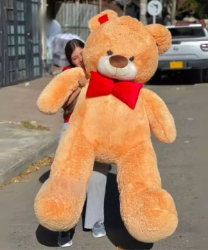 Peluche Oso Tierno Color Miel Corbatin Rojo Tamaño Gigante