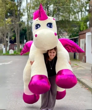 Unicornio De Peluche Alitas Color Fucsia Tamaño Gigante